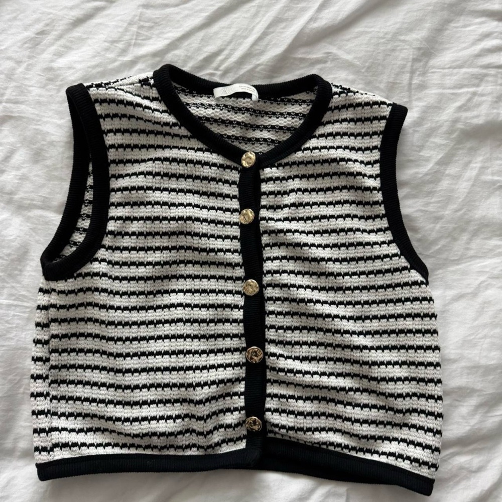 Zara Striped Gold Button Top